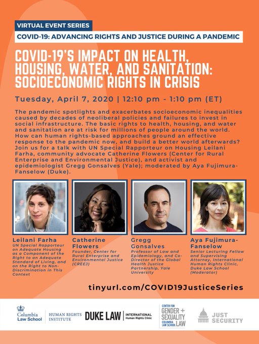 VIRTUAL -- COVID-19: Advancing Rights and Justice During a Pandemic -- COVID-19's Impact on Health, Housing, Water, and Sanitation: Socioeconomic Rights in Crisis