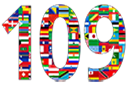 Illustration of number 80 that includes flags from countries around the world