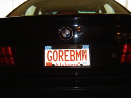 License plate from Dr. Gore's BMW, now owned by attorney John Haley