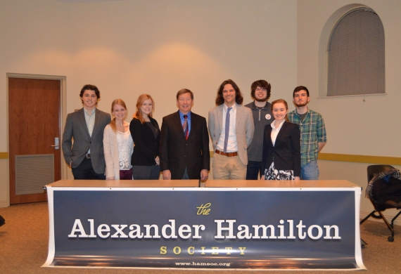 Professor Dunlap with the faculty advisor and officers of the Alexander Hamilton Society at Miami University (OH) where guest lectured on February 17th