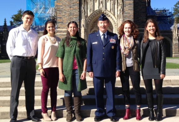 Mr. Harrington, Ms. Caesar, Ms. Lucero, Maj Gen. Dunlap, Ms. Stuart, and Ms. Welch at Duke University's Veterans' Day wreath-laying ceremony.