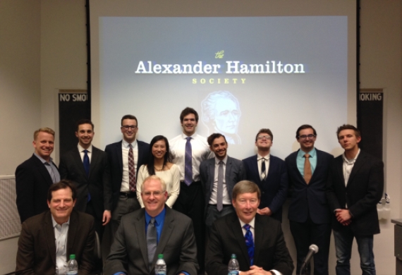 Prof. Dunlap with the executive board of the University of Wisconsin's Alexander Hamilton Society. He participated in a discussion about cyber war on March 7th.