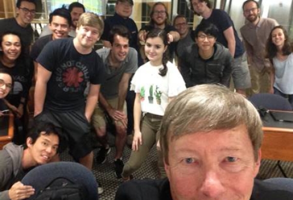 A selfie photo of Prof Dunlap's last Law of Armed Conflict class of the semester