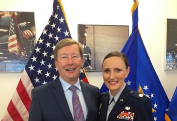 Maj. Gen. Dunlap with Maureen Wood at her promotion to Lt. Col. on Feb 2nd. She had been WIA in Iraq in 2009, but has fully recovered.