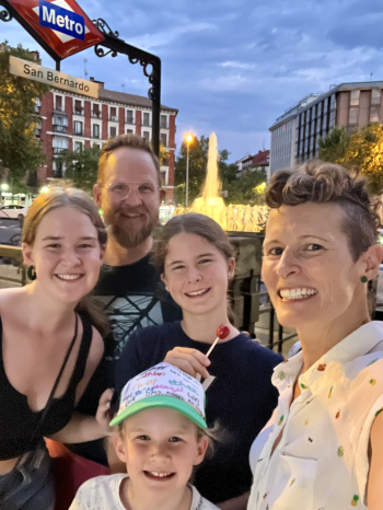 Clinical Professor Anne Gordon with her family in Madrid