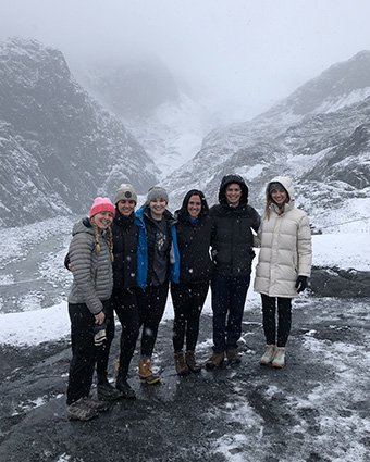 Students in front of glacier in national park