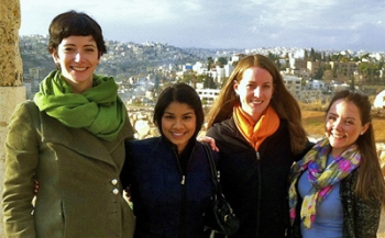 In Amman, Jordan, L-R:  Clinical Professor Jayne Huckerby, Sitara Witanachchi '14, Emily Spiegel '14, and Isabella Bellera '14