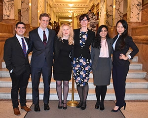 Christian Vazquez '17, John Epling '17, IHRC Supervising Attorney Sarah Adamczyk, IHRC Director Jayne Huckerby, Suman Momin '17, Anna Guo '17 at the New York Bar Association.