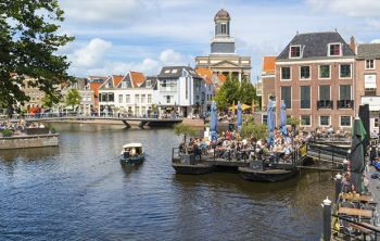 Leiden, patrons gathered and eating on a pier