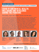 VIRTUAL -- COVID-19: Advancing Rights and Justice During a Pandemic -- COVID-19 and Mental Health: Wellbeing and Resilience During the Pandemic